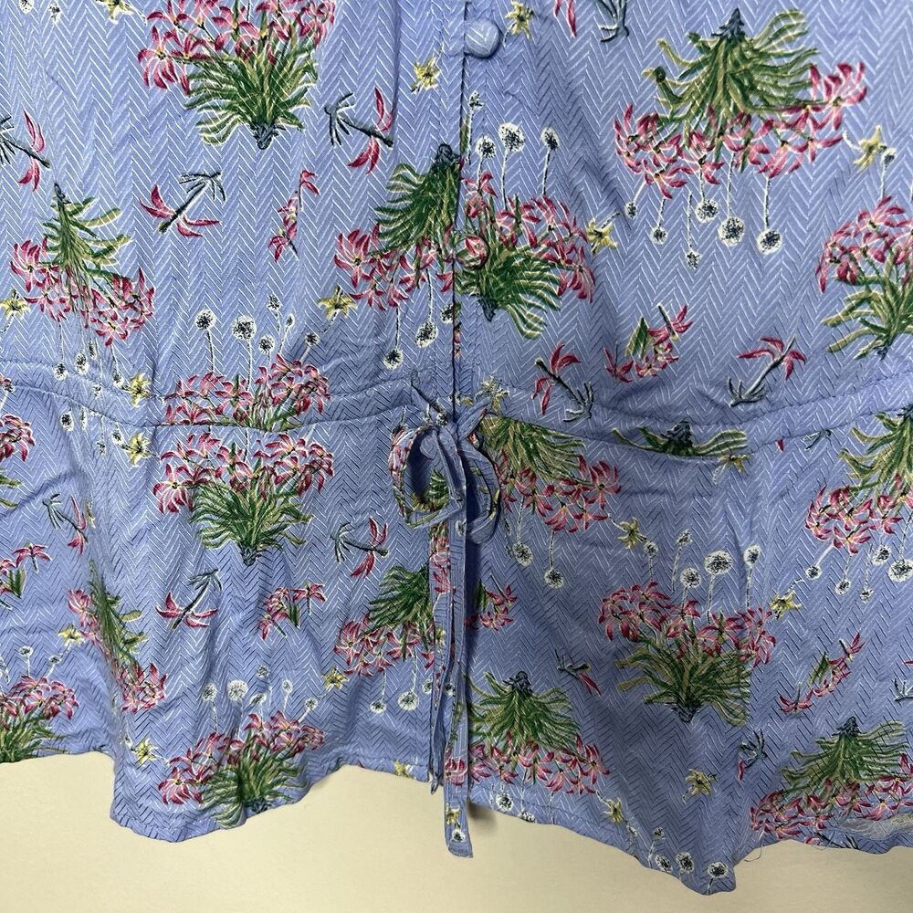 Entro Top Blouse Women Large Blue White V-Neck Short Sleeve Floral Boho NWT - Picture 5 of 11